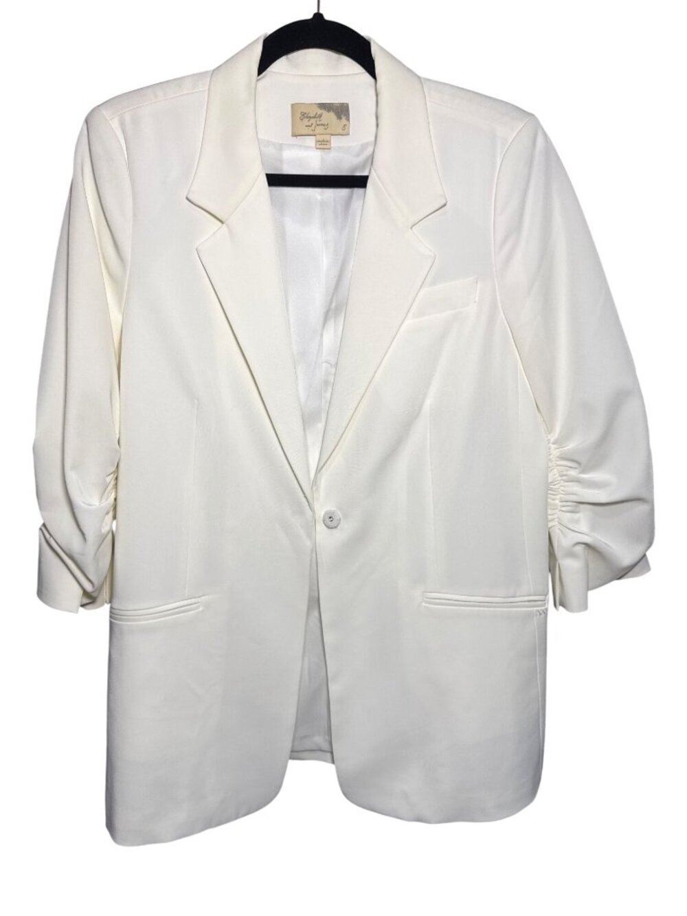 NWOT Elizabeth And James Ruched 3/4 Sleeve Blazer Jacket Off-White Size 8